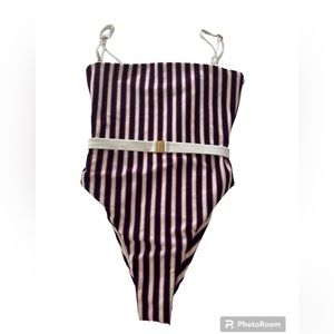 l*space Navy, White & Red Striped One-Piece Swimsuit with Belt